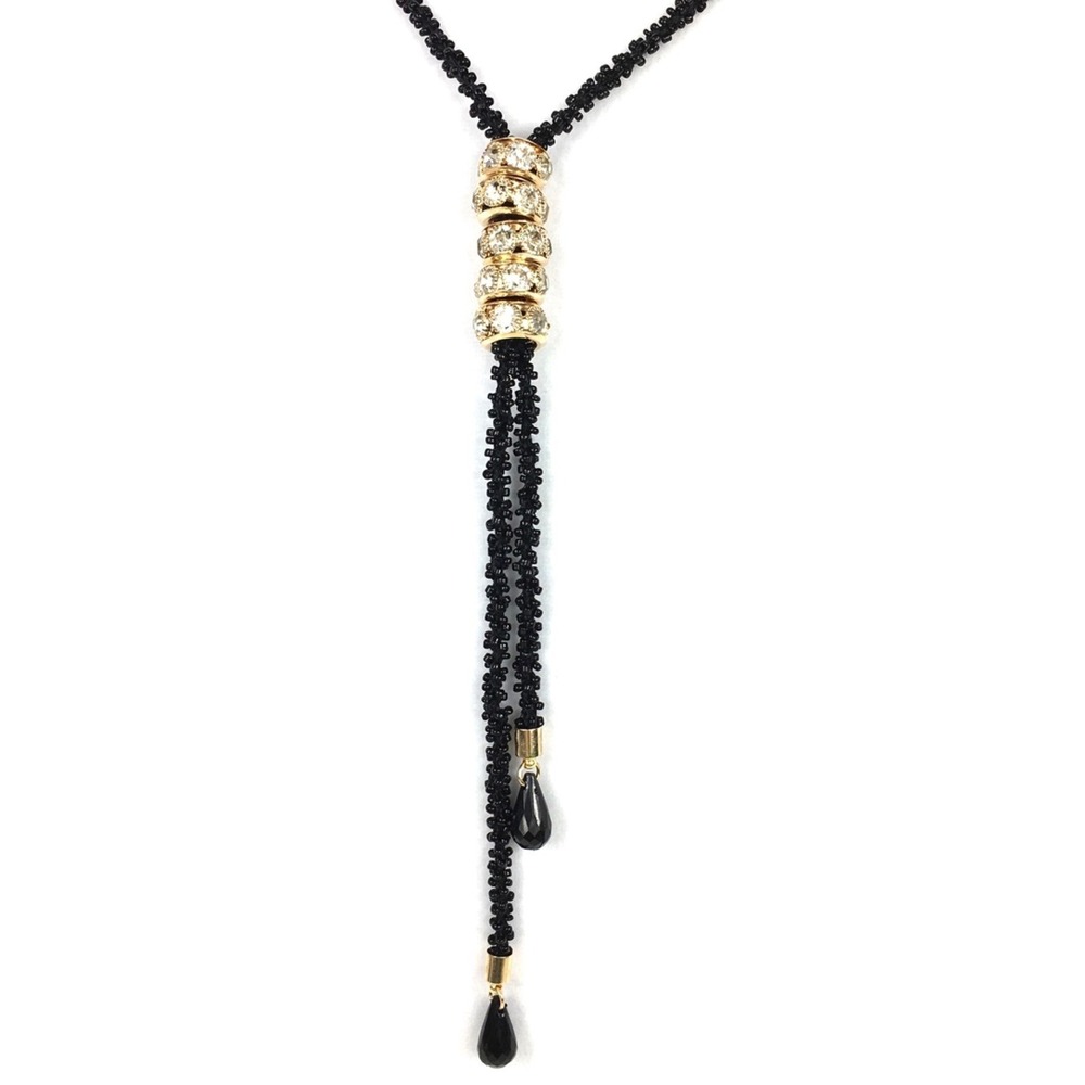 Long Chain black Crystals Necklace